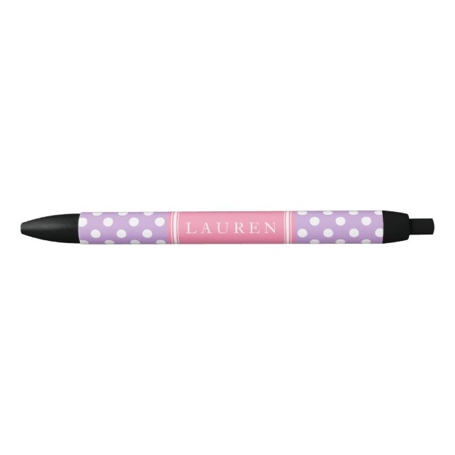 Caneta Preta Padrão de Lavanda e Bolinhas rosa (Frente)