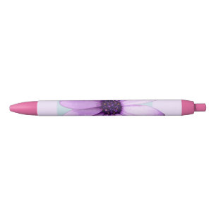 Caneta Preta Padrão de Margarida Azul e Roxo