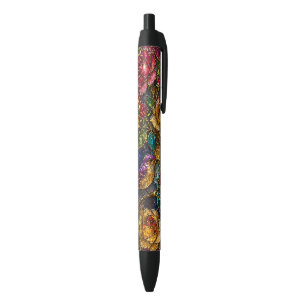 Caneta Preta Padrão de Pássaros Florais da Galáxia