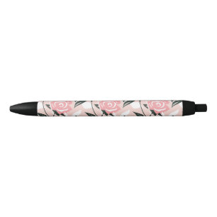 Caneta Preta padrão de rosa cor-de-rosa