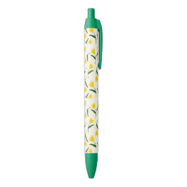 Caneta Preta Padrão de Tulipa Amarela