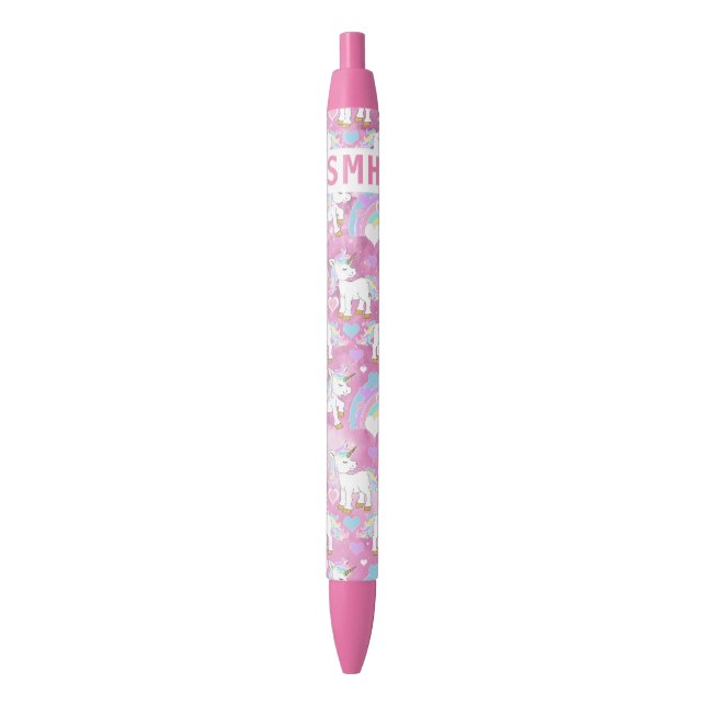 Caneta Preta Padrão de Unicórnio Fofo - Personalize  (Frente Vertical)