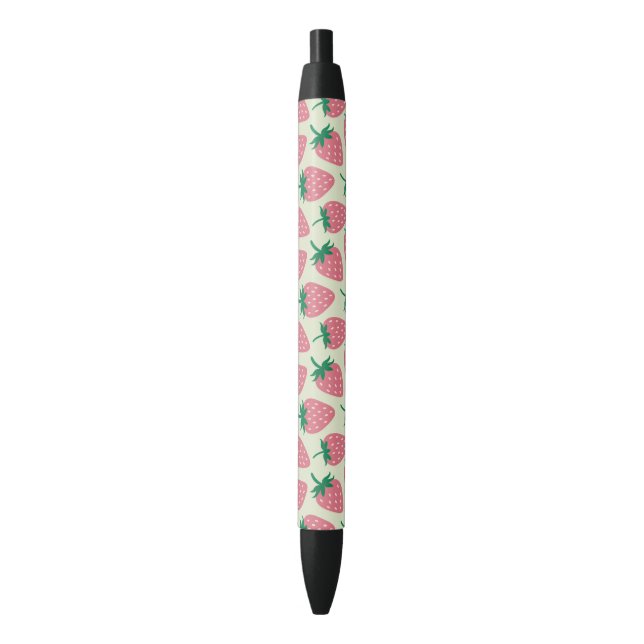Caneta Preta Padrão de Verão Morango Rosa (Frente Vertical)