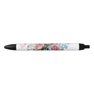 Caneta Preta Padrão de Videira Floral – Arte Boho de Aquarela S