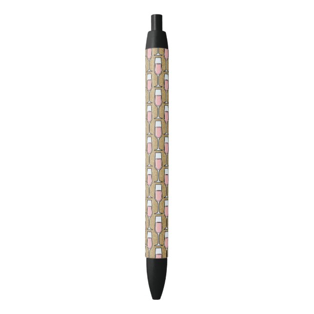 Caneta Preta Padrão de Vinho Rosé Dourado (Frente Vertical)