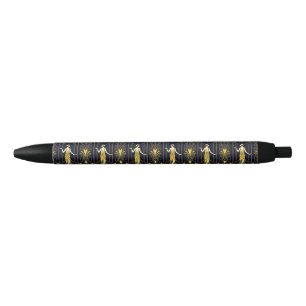 Caneta Preta Padrão decorativo dourado e preto Gabsy