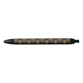 Caneta Preta Padrão Dourado Art Déco — Geométrico Vintage Elega