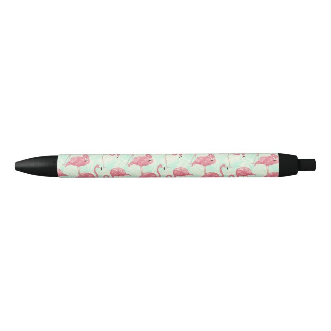 Caneta Preta Padrão Flamingo Pink Elegante de Chic (Frente)