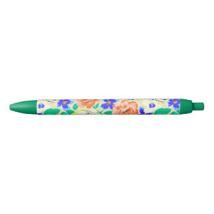 Caneta Preta Padrão floral colorido fofo