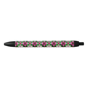 Caneta Preta Padrão Floral Com Flores Coloridas