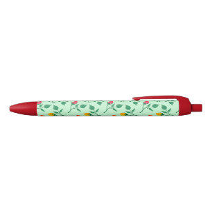 Caneta Preta Padrão floral com flores rosa coloridas