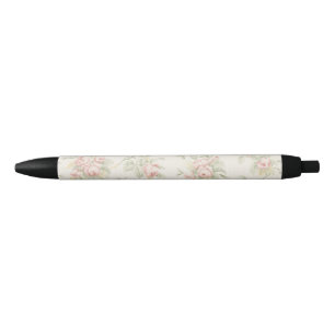 Caneta Preta Padrão Floral Cottagecore Rosa Rosa Vintage