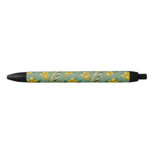 Caneta Preta Padrão Floral de Narciso Clássico William Morris