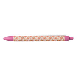 Caneta Preta padrão floral de rosa laranja cor-de-rosa casament