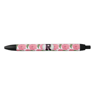Caneta Preta Padrão floral em aquarela personalizado