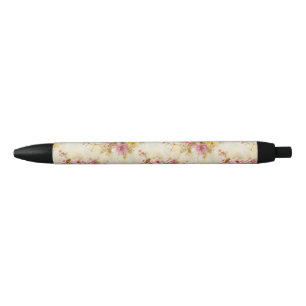 Caneta Preta Padrão Floral em Aquarela Vintage