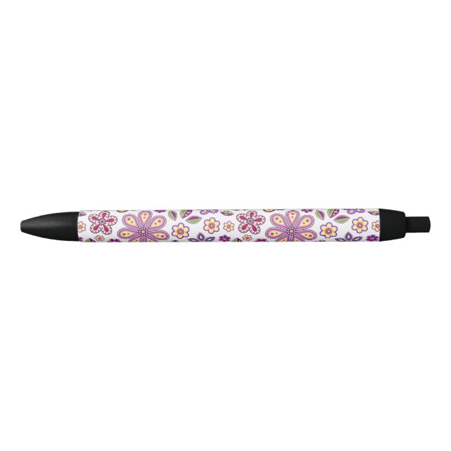 Caneta Preta Padrão Floral Moderno Hippie | Botânica (Frente)