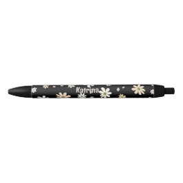 Caneta Preta Padrão Floral Retro Daisy Personalizado
