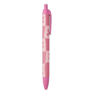 Caneta Preta Padrão Floral Retro-Rosa Verificado