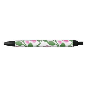 Caneta Preta Padrão floral rosa com folhas verdes