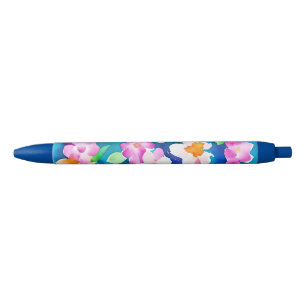 Caneta Preta Padrão Floral Rosa e Bonito