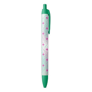 Caneta Preta Padrão floral rosa e verde