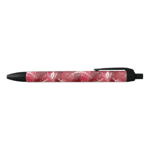 Caneta Preta Padrão Floral Vermelho