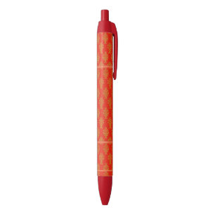 Caneta Preta Padrão Floral Vermelho E Dourado