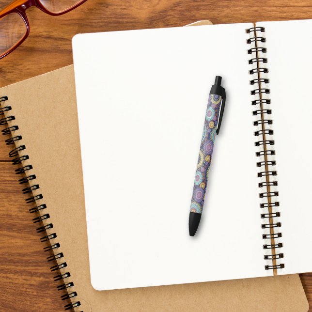 Caneta Preta Padrão Geométrico Azul do Marinho Moderno Chic (Criador carregado)