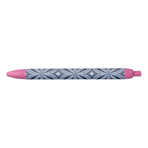 Caneta Preta Padrão Geométrico Azul Estilo Retro