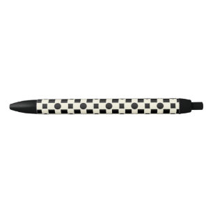 Caneta Preta Padrão Geométrico Preto e Branco com Círculos