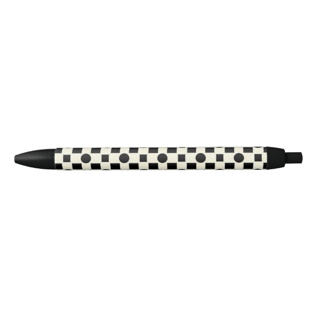 Caneta Preta Padrão Geométrico Preto e Branco com Círculos (Frente)
