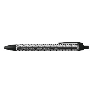 Caneta Preta Padrão Geométrico Preto e Branco Elegante