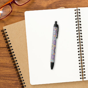 Caneta Preta Padrão Geométrico Roxo Moderno e Elegante