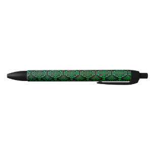 Caneta Preta Padrão Geométrico Verde / Impressão Índio