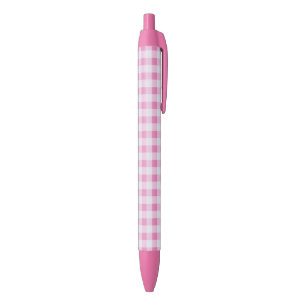 Caneta Preta Padrão Gingham Verificado - Branco Rosa