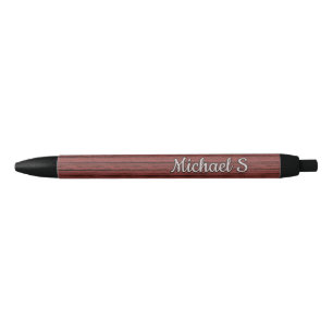 Caneta Preta Padrão Personalizado de Madeira Escura Vermelha