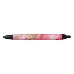Caneta Preta Padrão Rosa Minimalista Sem Costura com Brilho