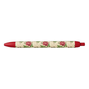 Caneta Preta Padrão vintage de rosa vermelha