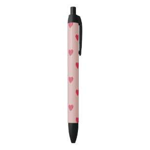 Caneta Preta Padrão Y2K Retro Coração Cor-de-Rosa com Fundo Ros