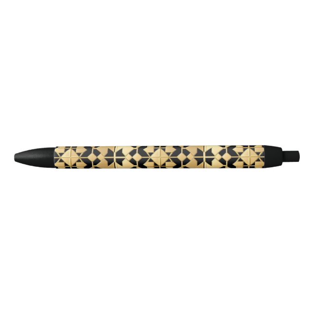 Caneta Preta Painel Dourado Geométrico (Frente)