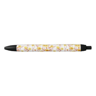 Caneta Preta Painted Yellow Daisies