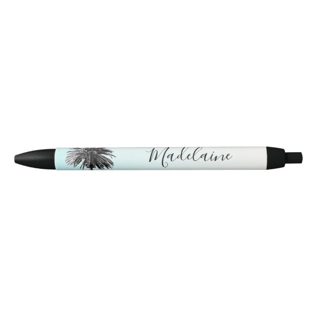Caneta Preta Palm Tree Black White Blue Sky Personal (Frente)