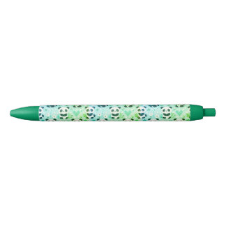 Caneta Preta Panda Bear Pattern Green Impressão
