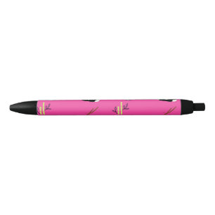 Caneta Preta Panda Urso em rosa