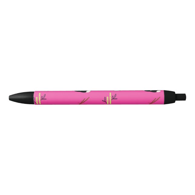Caneta Preta Panda Urso em rosa (Frente)