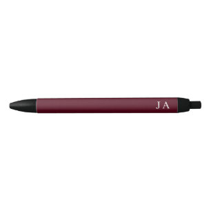 Caneta Preta Papelaria Clássica Simples Monograma Bordeaux