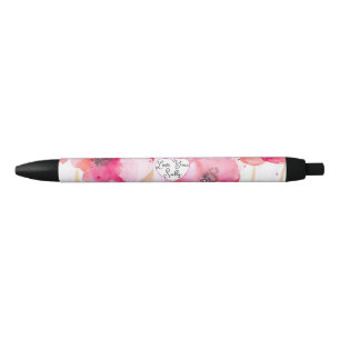 Caneta Preta Papoula Vermelha Papoulas Floral Flor Água-tinta E