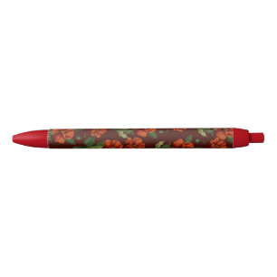 Caneta Preta Papoulas Carmesim Botânicas Elegantes