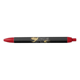 Caneta Preta Pássaro Humino Negro e Dourado